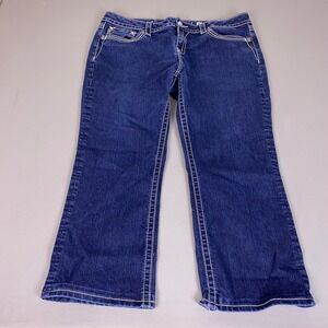 Miss Me Easy Boot Jeans Women's Size 36 Crop Dark Blue Thick Stitch Flap Pockets